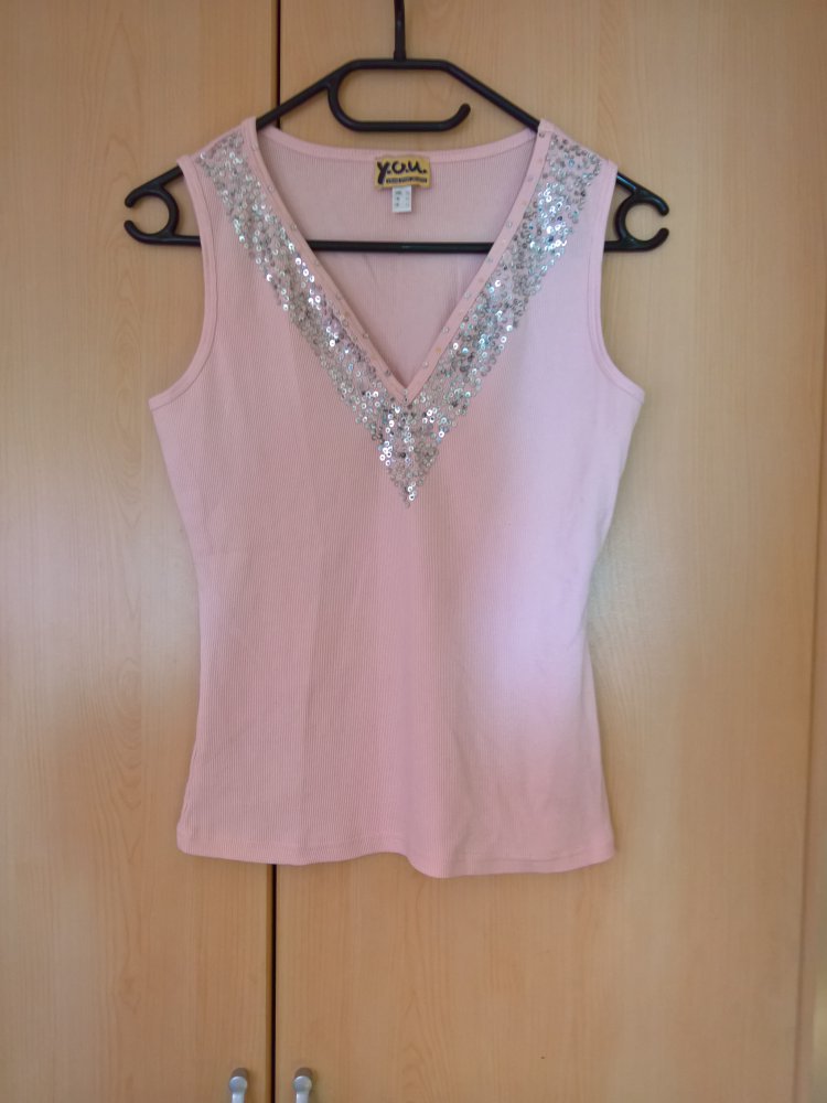 rosa Top mit verziertem Ausschnitt Gr. 38