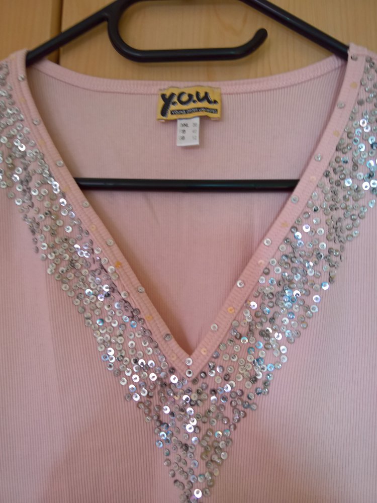 rosa Top mit verziertem Ausschnitt Gr. 38