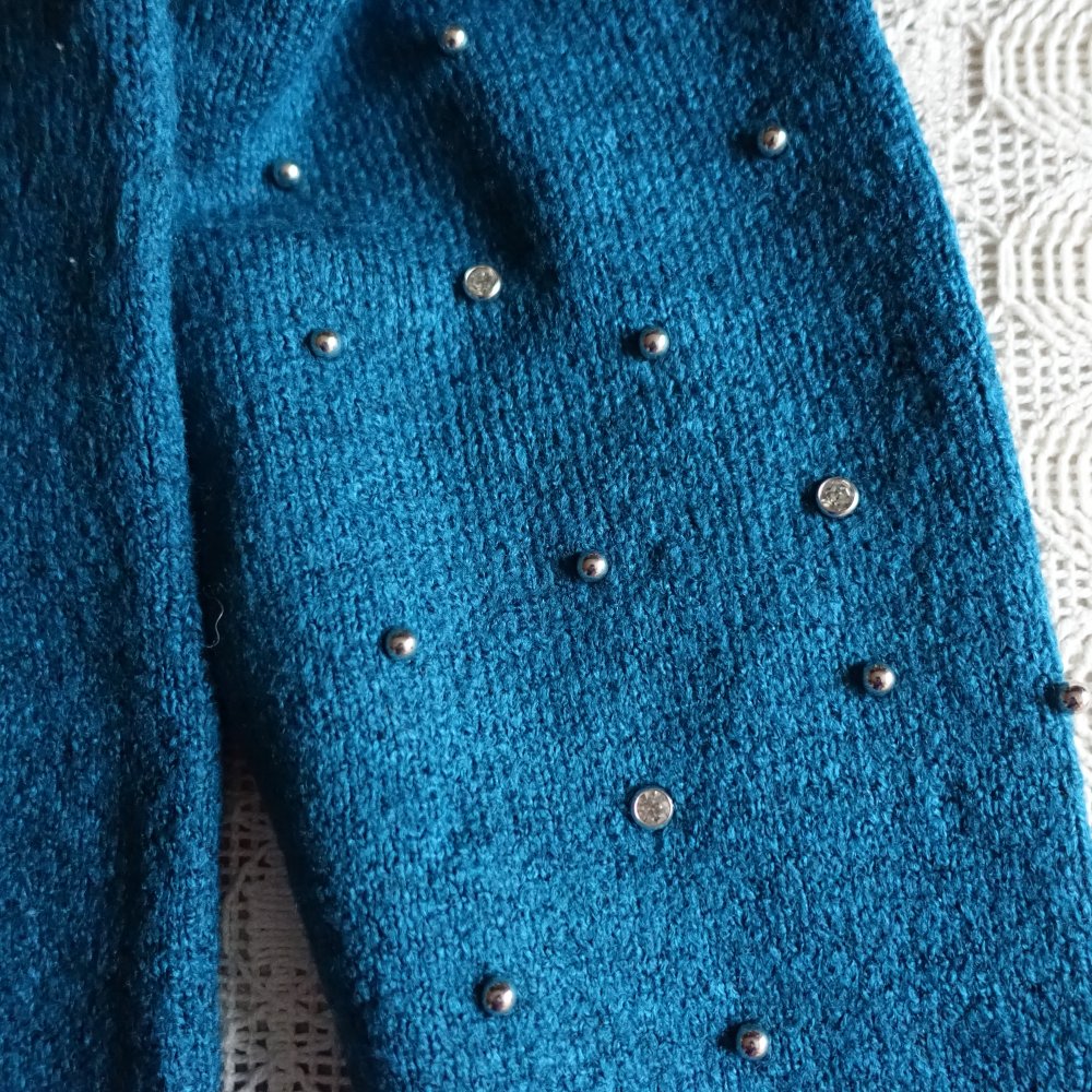 Pullover, Strickpullover, mit Perlen, petrol, Gr. XS bzw. ca. Gr. 34, Orsay