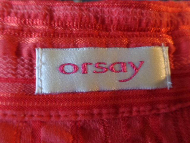 #Kurzarmbluse Bluse Kurzarm rot, gestreift, Gr. 34 gekrinkelt, Orsay