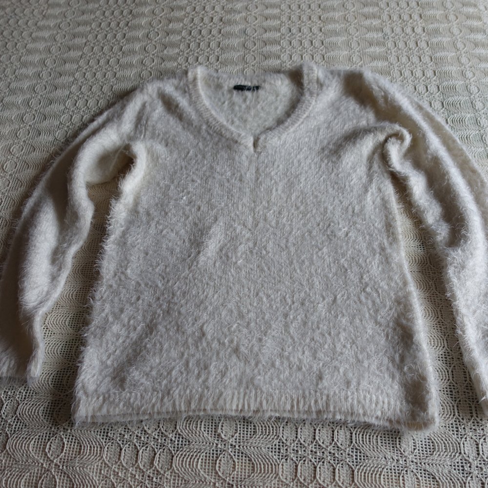 Pullover, Strickpullover, Gr. 32/34 bzw. ca. Gr. XXS/XS, altweiß, Bonprix, V-Ausschnitt