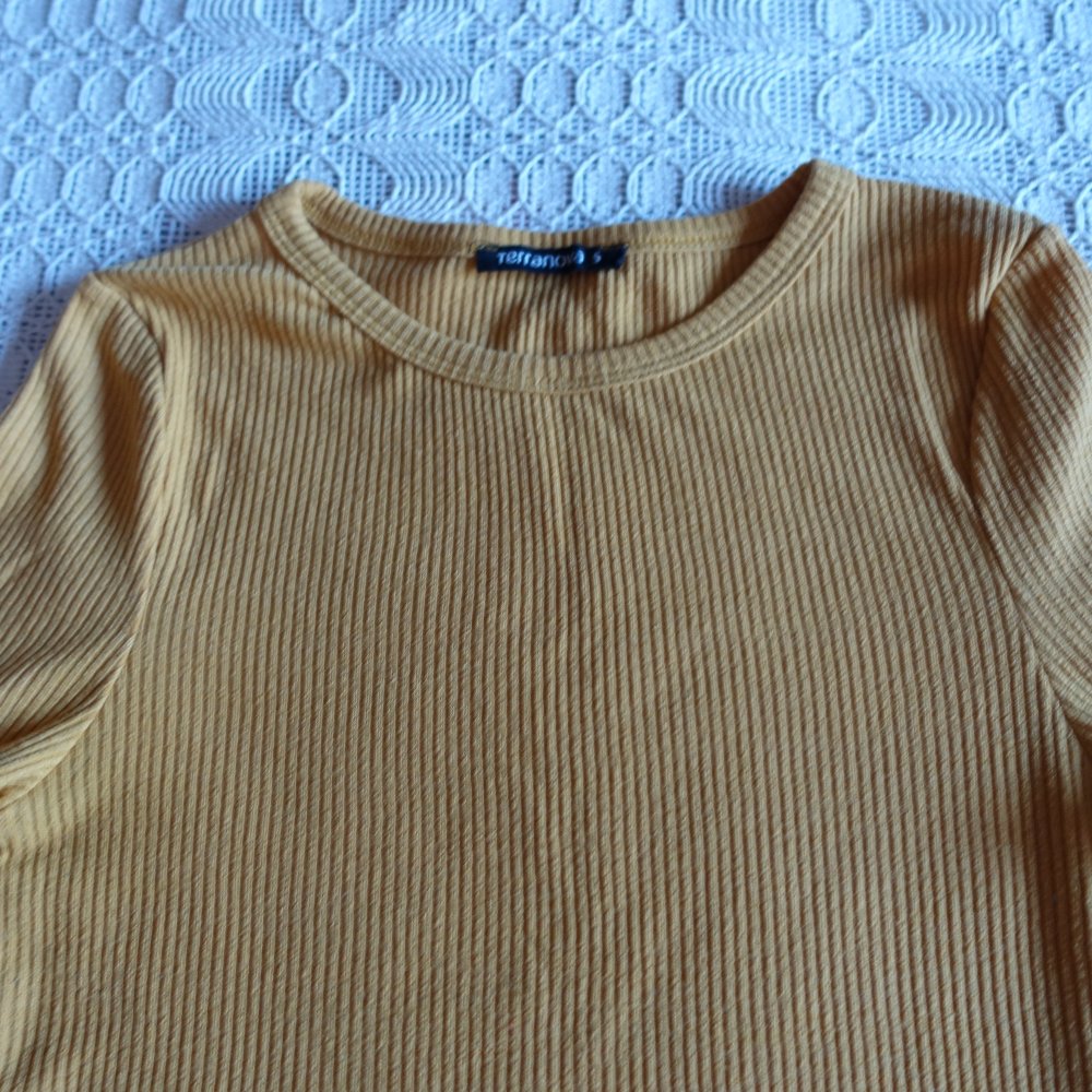 Shirt, Langarmshirt, Rippenshirt, Gr. S bzw. ca. Gr. 36, senffarben/curry