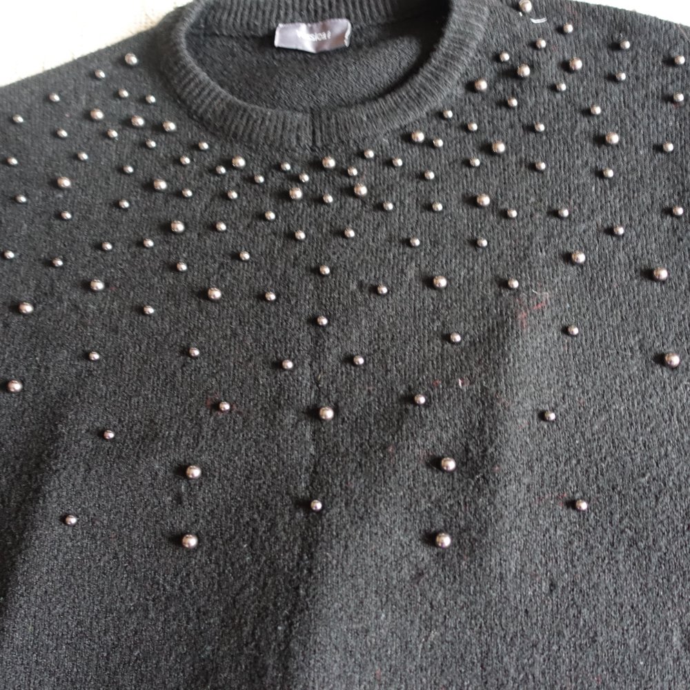 Pullover, Strickpullover, mit Perlen, schwarz, Gr. XS bzw. ca. Gr. 34, Yessica