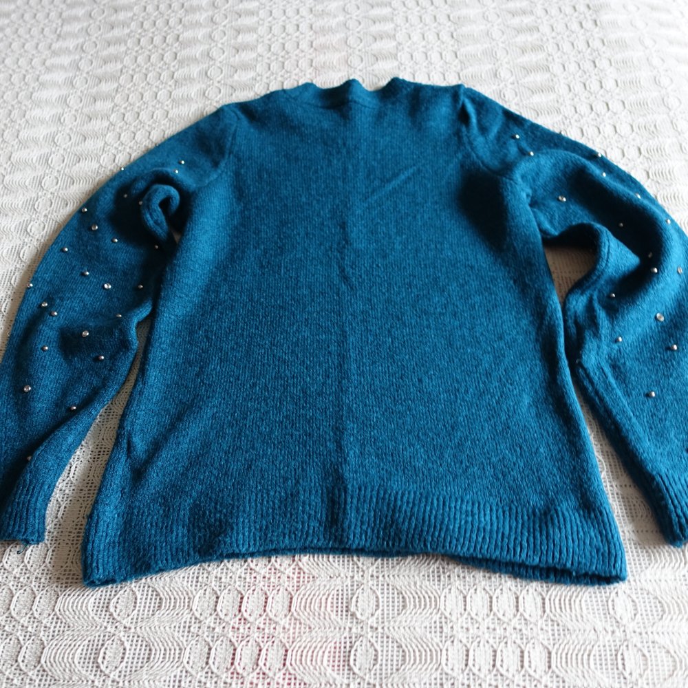 Pullover, Strickpullover, mit Perlen, petrol, Gr. XS bzw. ca. Gr. 34, Orsay