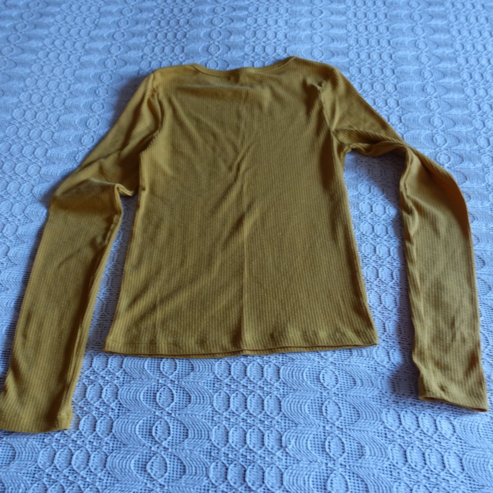 Shirt, Langarmshirt, Rippenshirt, Gr. S bzw. ca. Gr. 36, senffarben/curry