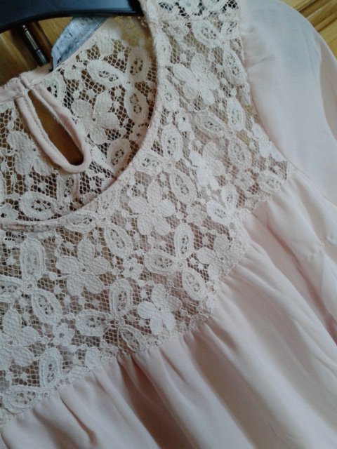 hübsches Oberteil, Bluse, Spitze, nude, rosa, S, Chiffon