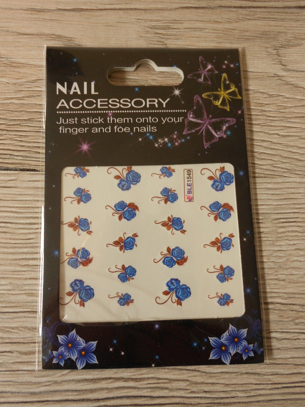 Nagelsticker Water decals blaue Rosen für Nail-Art Nageldesign