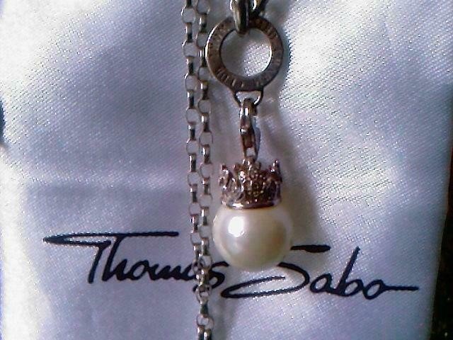 Thomas Sabo Kette & Carrier großer Perle Lilie Krone mit Zirkoina rar Original