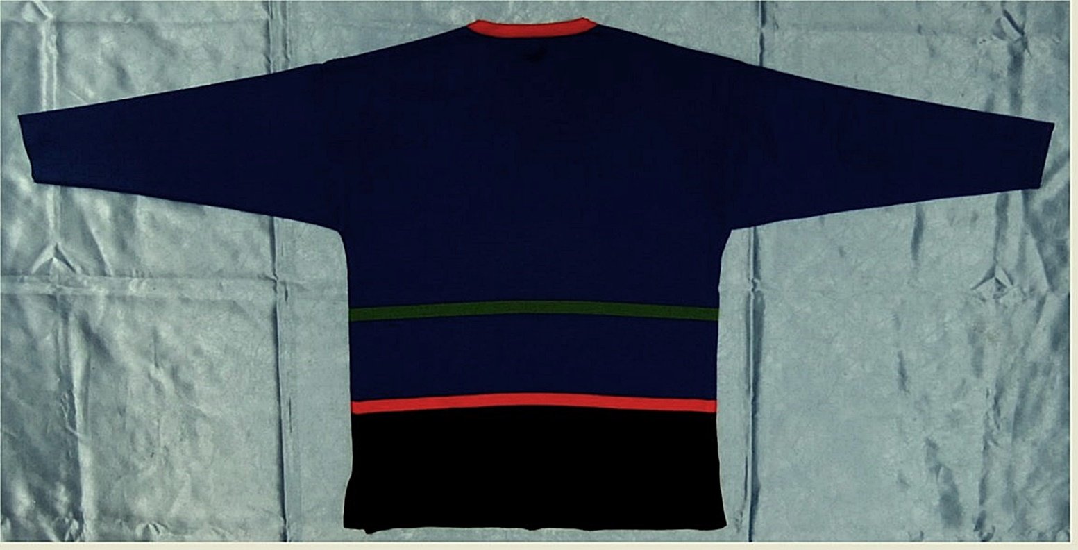 Pullover von Lucia - blau / grün-rot gestreift - Größe 40
