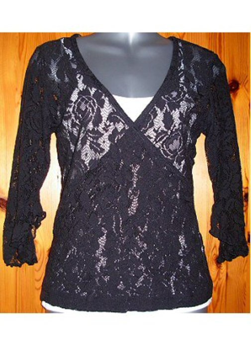 Spitzenshirt Wickeloberteil Shirt Spitze schwarz Gothic Gr. 36