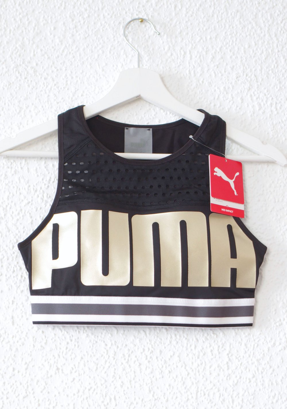 Auffälliges PUMA Sport Bralet Top Gr. M 38 metallic Rave Cutouts Techno Festival Dollskill Logo