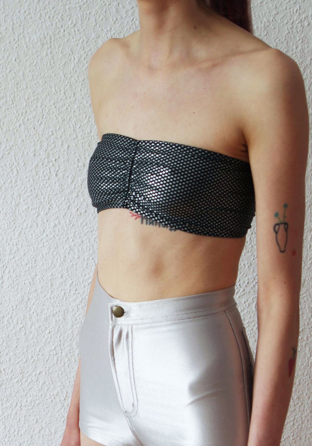 Shiny American Apparel Crop Top Gr. M S 36 38 40 Rave Bustier Bandeau Festival y2k bratz