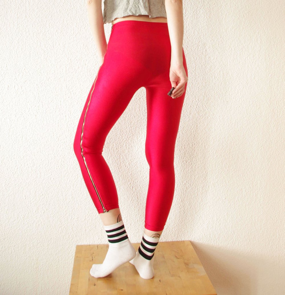 Rote American Apparel Nylon Tricot Side Zip Leggings Gr. S shiny glänzend