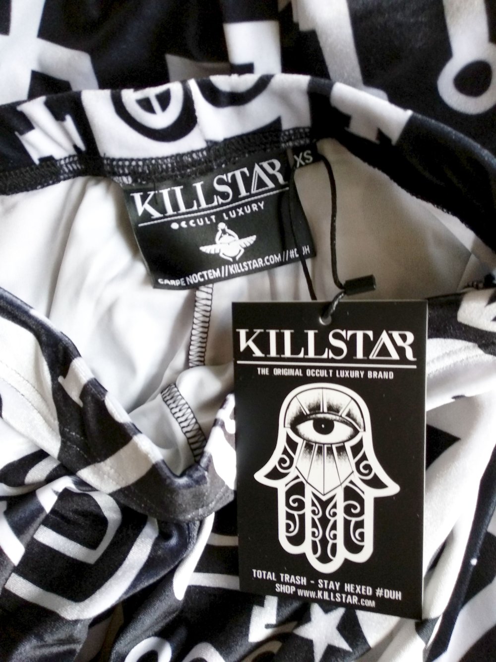 Killstar Schlag Leggings Gr. XS S 34 36 occult Muster Samt witch flared Festival retro