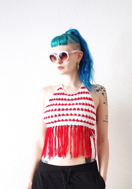 Retro Häkel Croptop Gr. S M 36 38 (NP 42€) GOA Festival Hippie Boobtop y2k Dollskill