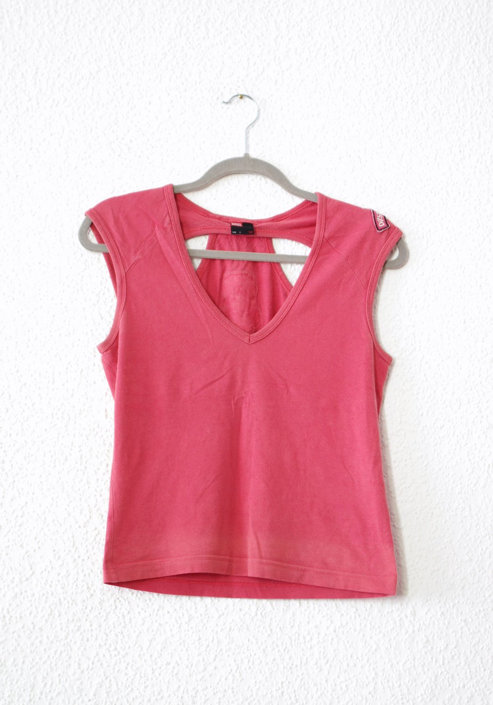 Auffälliges Diesel Cutout Top Gr. S M 38 Industrial Rave used Look Techno Festival Logo Shirt