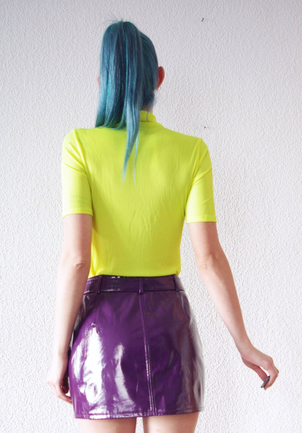 Shiny Vinylrock Gr. M 38 Schnalle Gürtel lila PVC Lack Techno Festival Berghain Rave