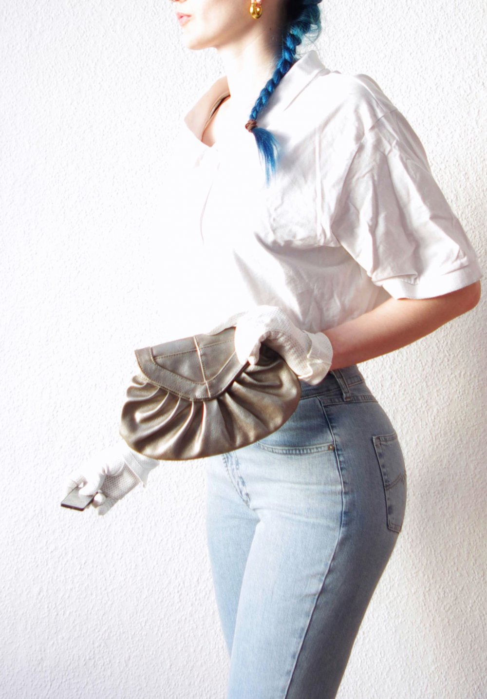 Silber metallic Clutch Handtasche Kunstleder Magnetverschluss vintage Look