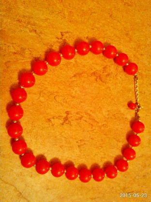 True Vintage Perlen Kollier Kette Rot Gold 