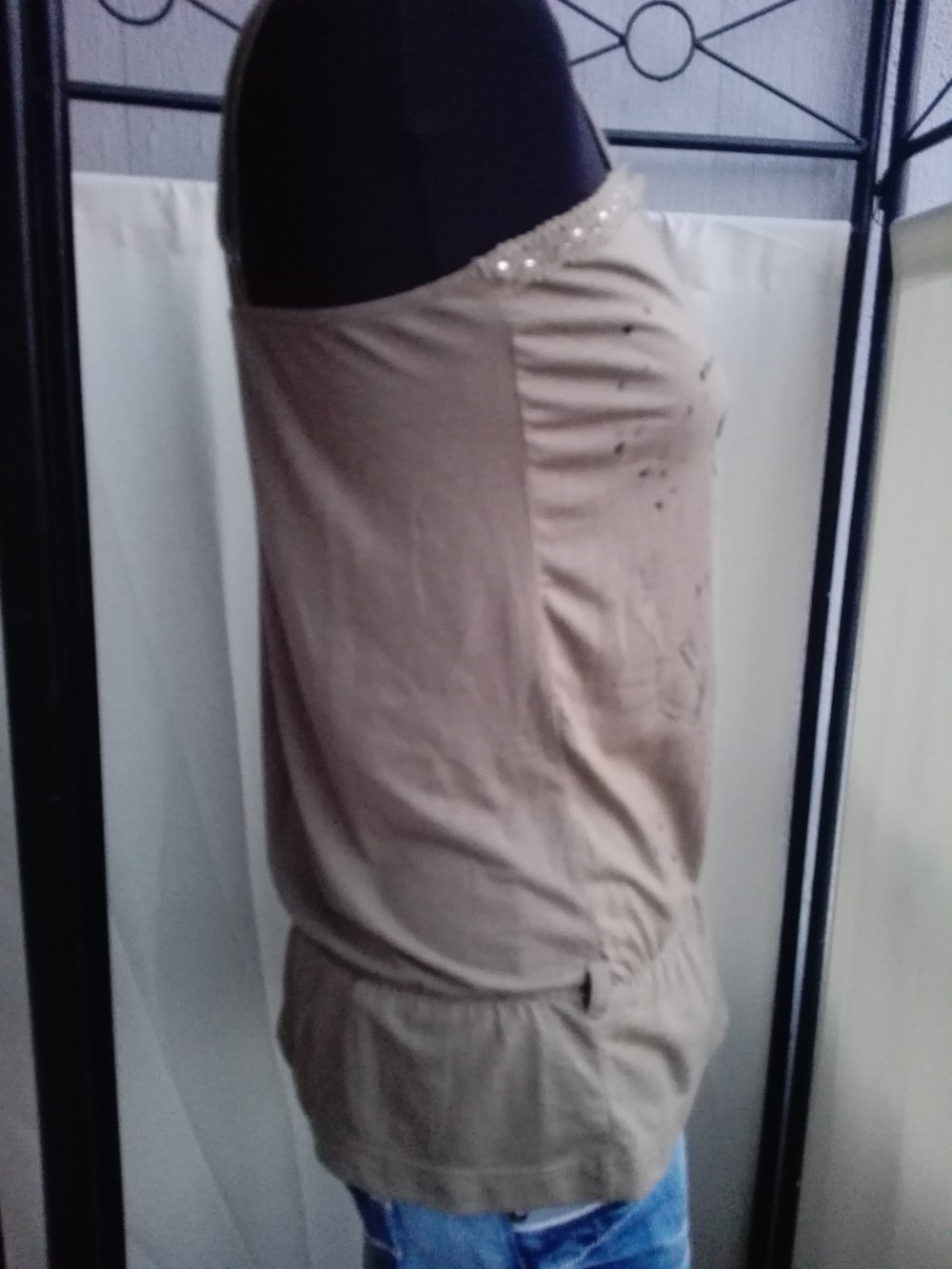 Damen Spaghetti-Träger Shirt Top Gr. M ONLY Khaki Gold