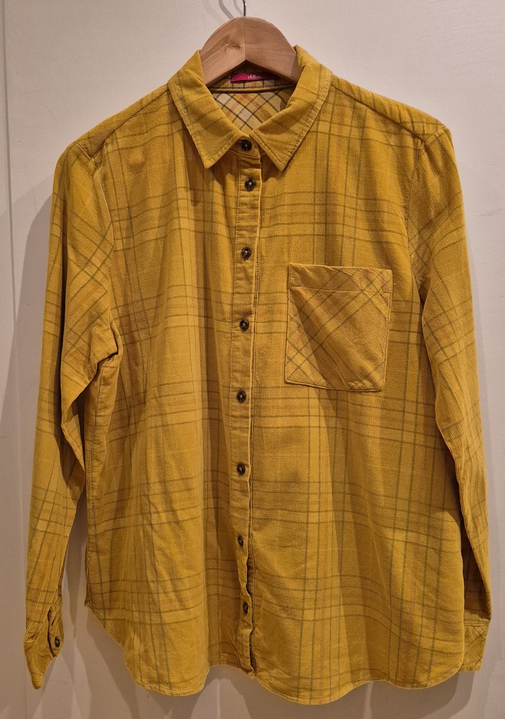 s. Oliver Bluse langarm gelb senf karriert Cord Gr 42