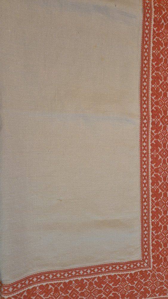 Tischdecke alt Stickerei vintage weiß orange74 x 77 cm