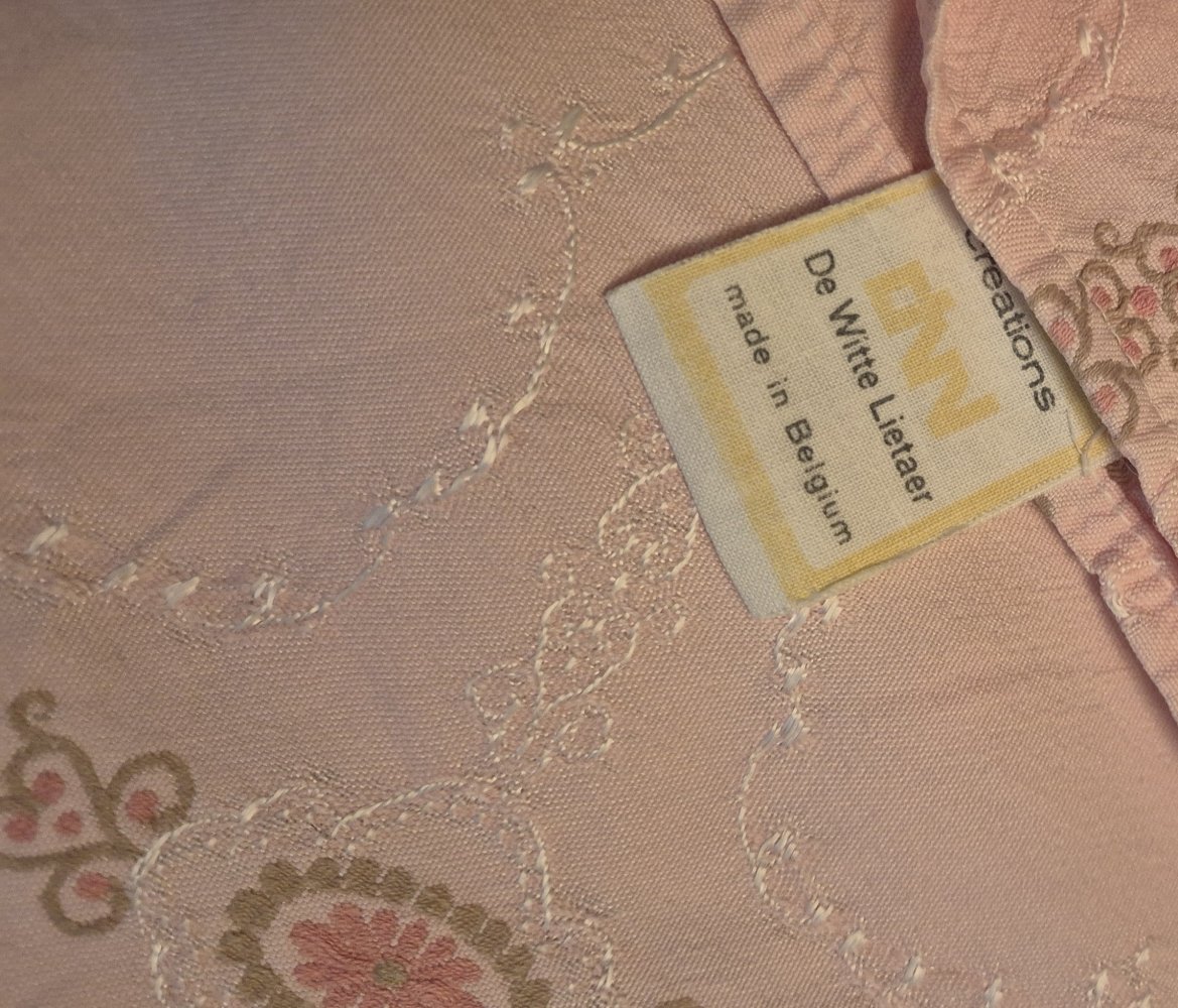 Tischdecke alt Stickerei vintage rosa 127 x 227 cm