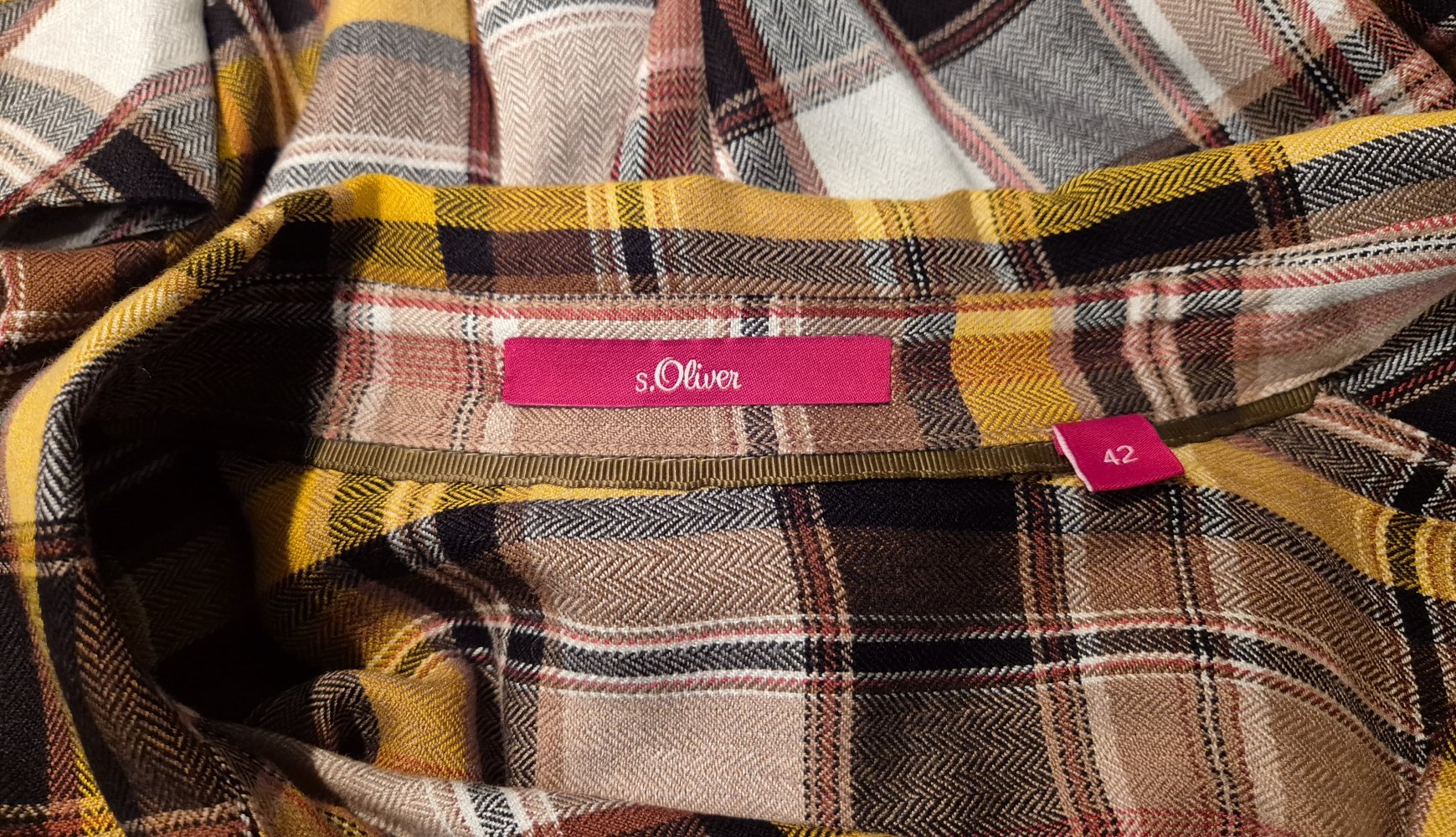 s. Oliver Bluse langarm gelb senf braun karriert Gr 42