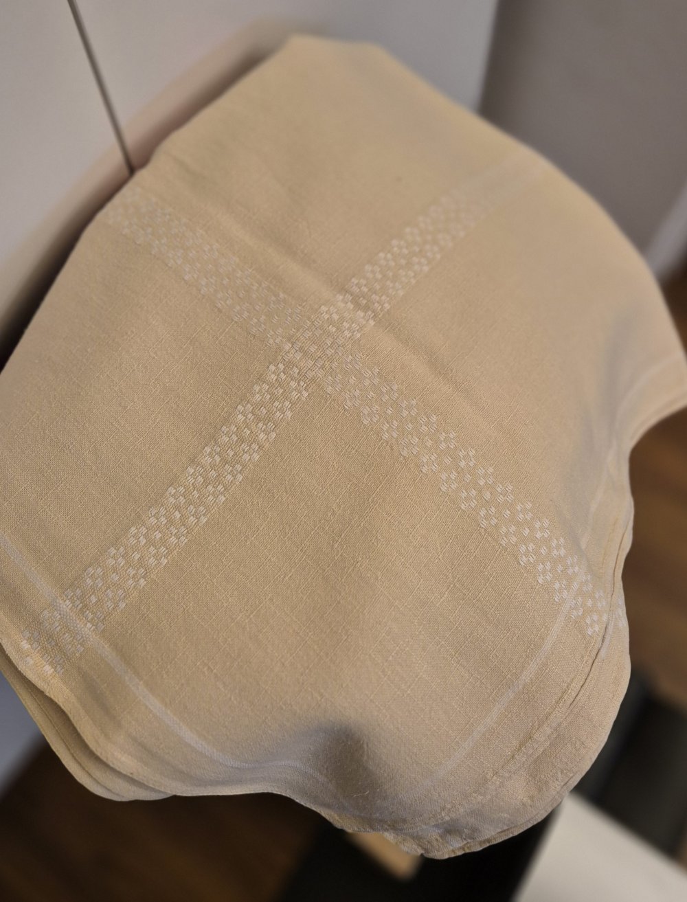 Tischdecke alt Stickerei vintage gelb weiß 92 x 150 cm