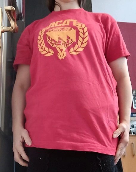 rotes T-Shirt mit gelbem ACAT Aufdruck