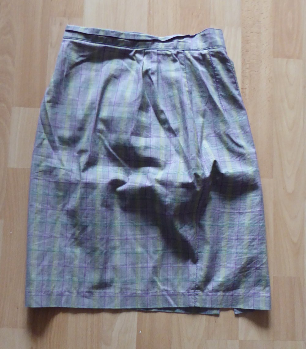 Rock Karo Highwaist Rock mittellang grau grün lila gelb Schottenmuster Gr. 32 (italienische 38)