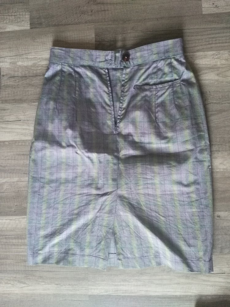 Rock Karo Highwaist Rock mittellang grau grün lila gelb Schottenmuster Gr. 32 (italienische 38)