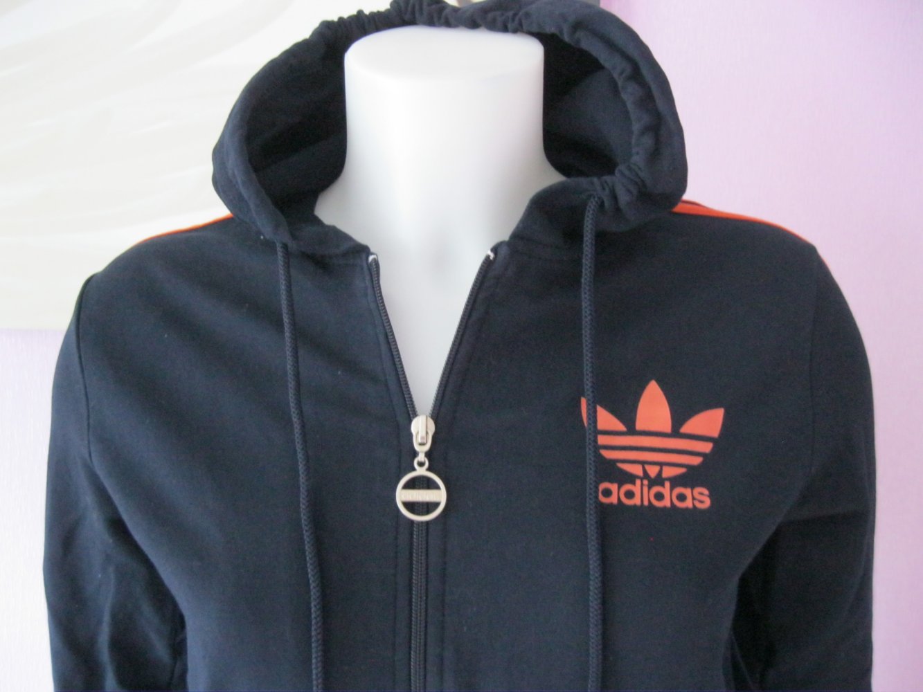 Adidas Sweat-Jacke mit Kapuze Baumwolle Dunkelblau/Orange S
