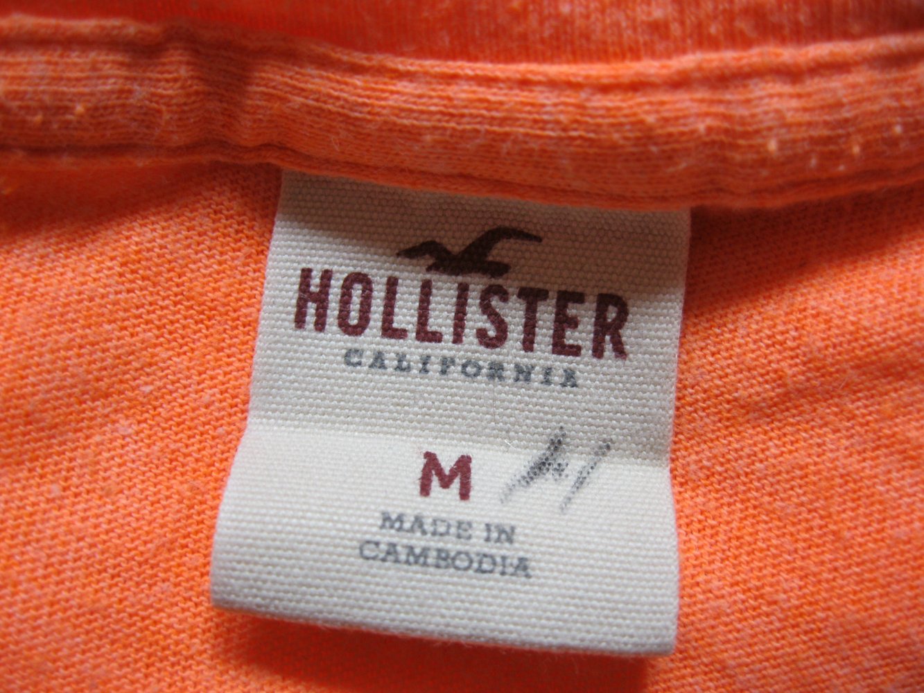 T-Shirt # Orange meliert # Logo # Stickerei # Aufnäher # Hollister # M