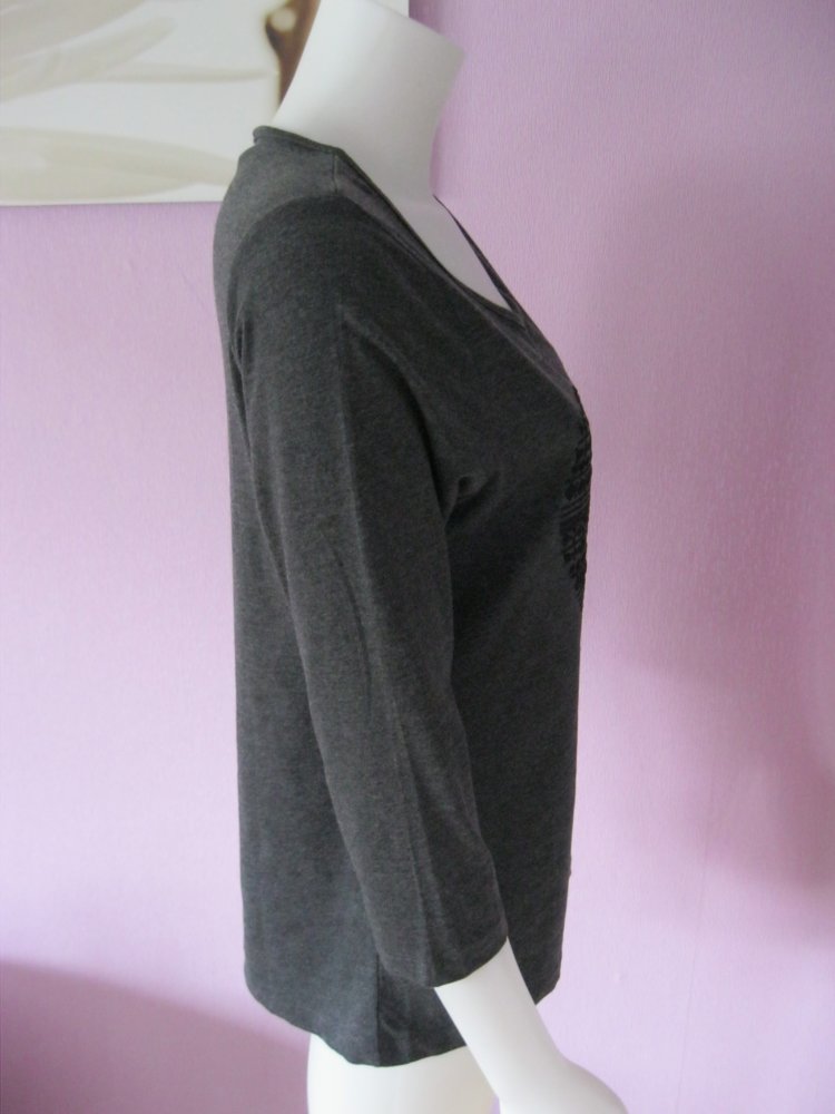 3/4-Arm Shirt # Laura Torelli # Herz # Stickerei # grau meliert # S