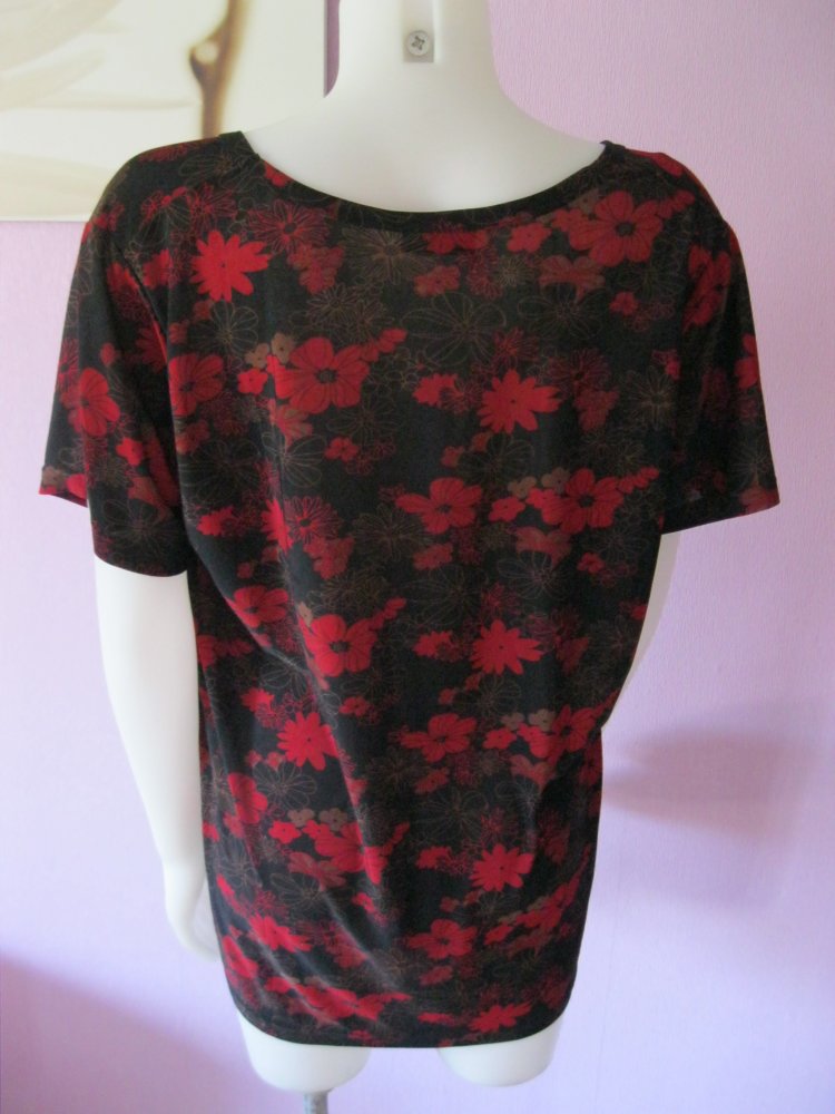 T-Shirt # okay! # Schwarz/Rot # Blumen # XXL
