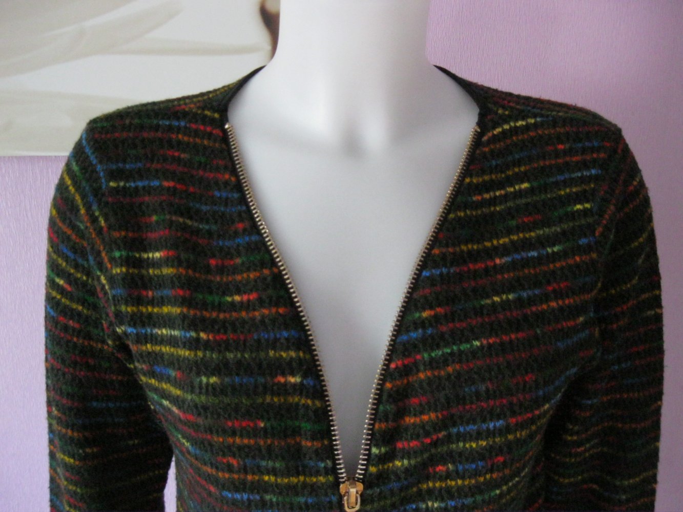 Minikleid # 3/4 Arm # Made in Italy # schwarz/bunt/gestreift # S/M