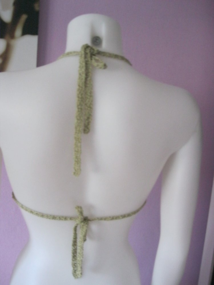 NEU Bikini-Oberteil gehäkelt Handmade Vintage Vanille/Grün meliert/Beige 100% Baumwolle Cup B/C