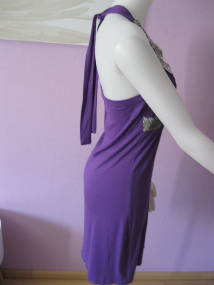 Mini-kleid # Melrose # Neckholder# Pailletten#Jersey # violett # S/M