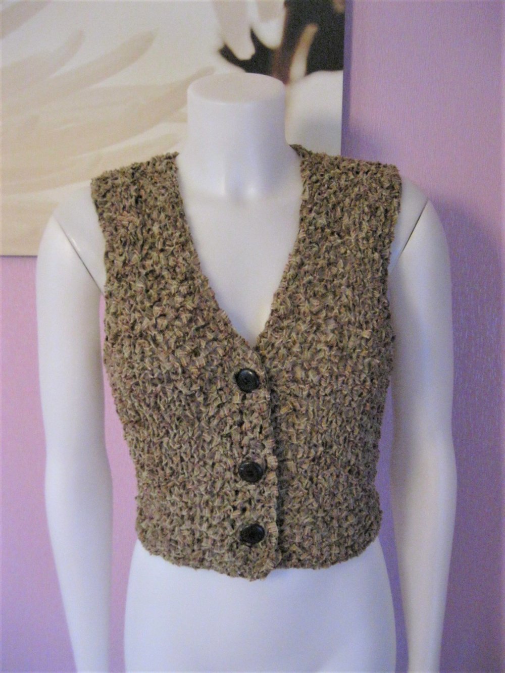 NEU Weste Handmade Grün/Beige meliert S-M