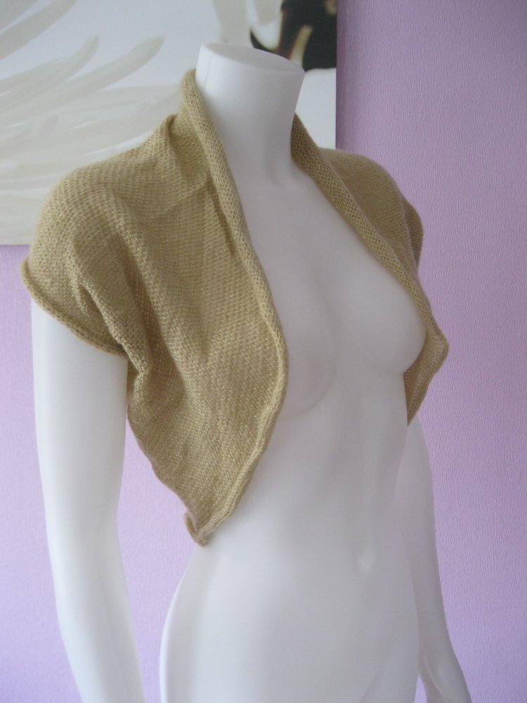 H&M Bolero gestrickt Mohair Beige / Gold Metallic S