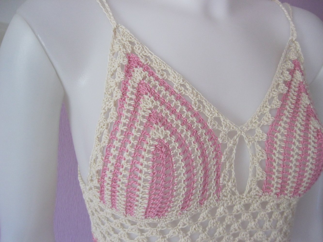 NEU Top Handmade Blumenrand Summer Festival 100% Baumwolle Cup A/B Beige/Rosé S-M