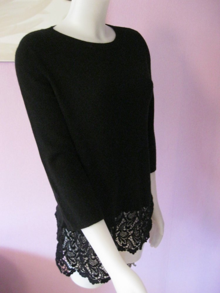 Darling Harbour Feinstrick Pullover 3/4-Arm Schwarz Wolle/Alpaka M
