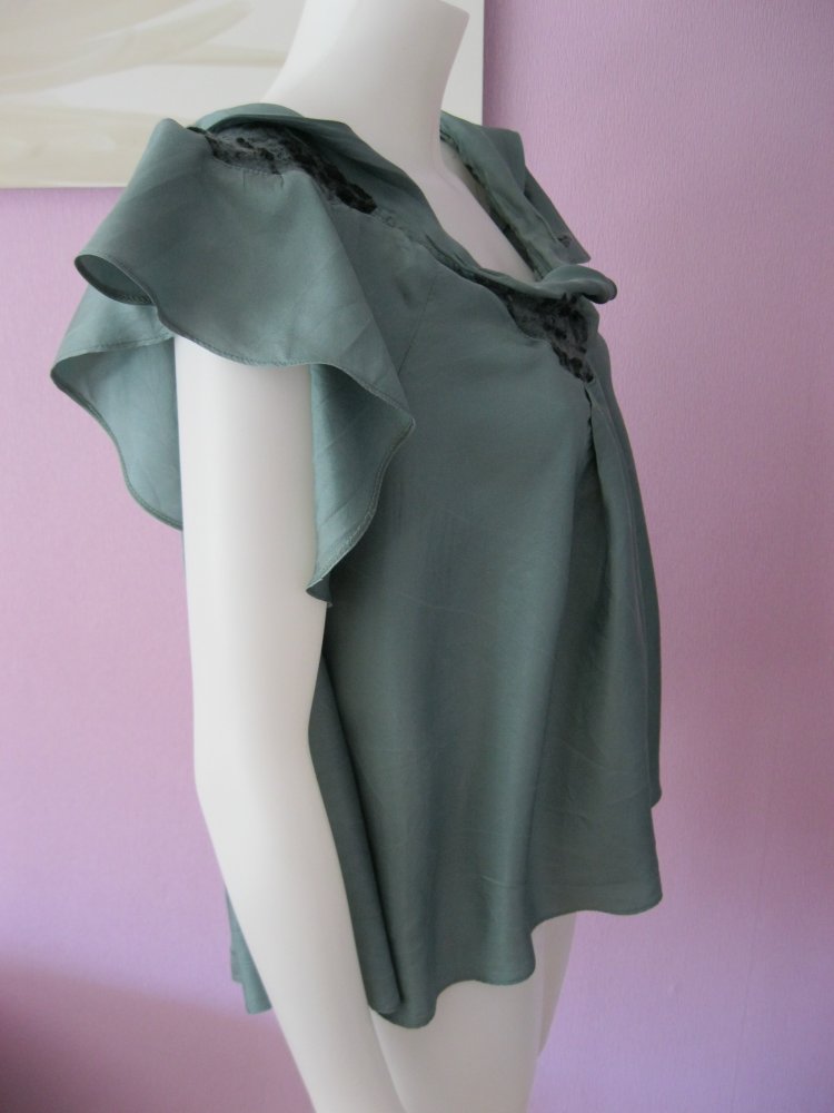 Disgner-Bluse  # In Love By Carling Paris # Grün + Volants # T3 (36/38)