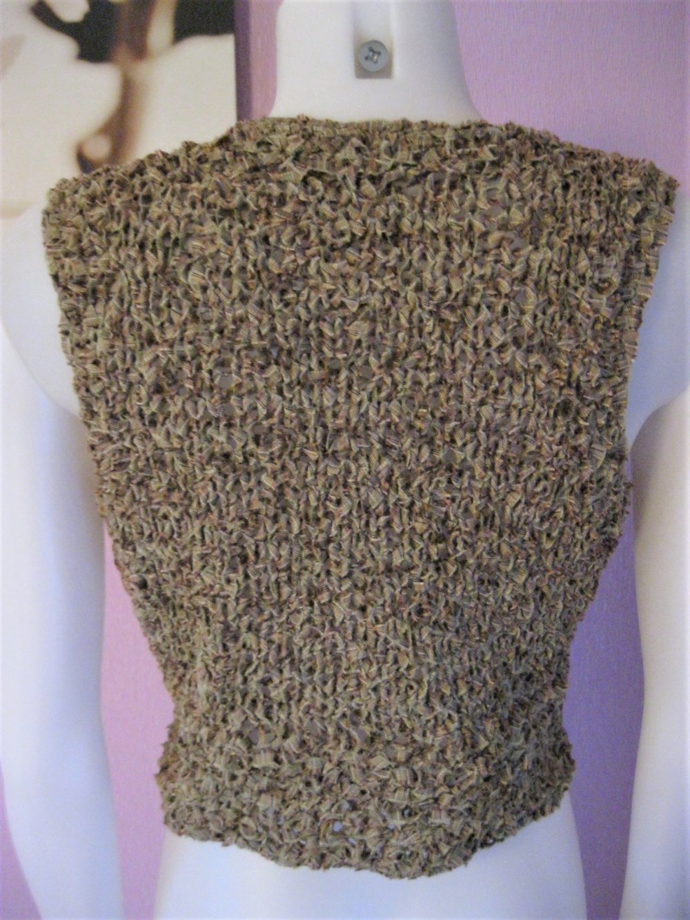 NEU Weste Handmade Grün/Beige meliert S-M