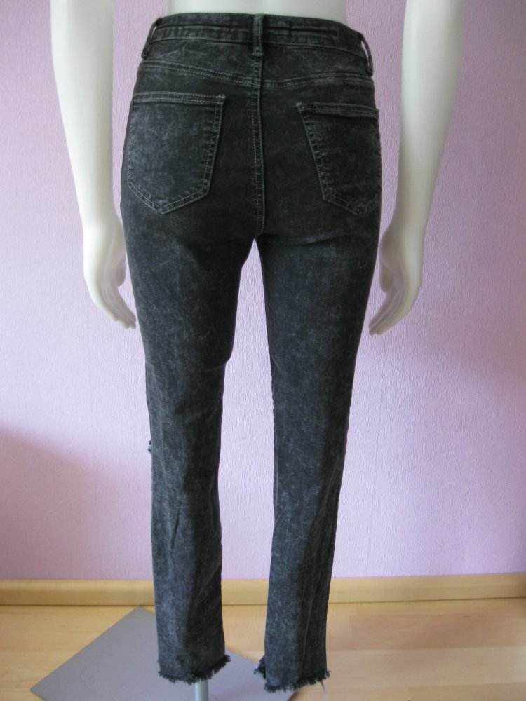 Skinny Jeans # Tally Weijl # Rana High Waist Skinny # ripped Jeans # Grau-Schwarz # 36