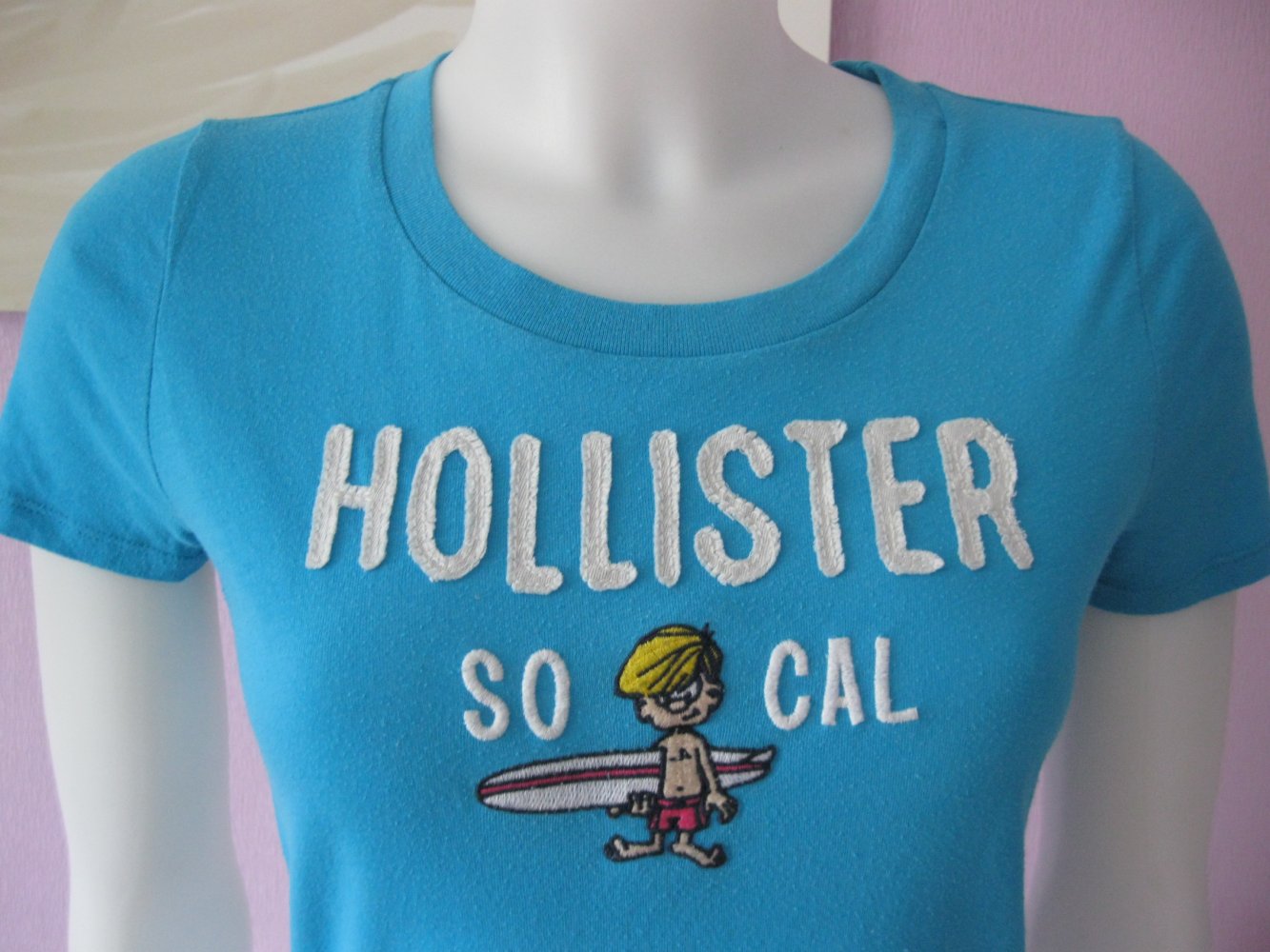T-Shirt # Hollister # Türkis # Logo # Stickerei # Aufnäher # M