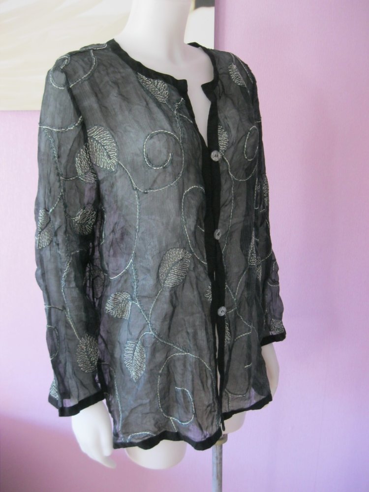 Sulu Kerstin Bernecker Bluse halbtransparent Seide/Leinen/Baumwolle Schwarz/Metallic 42/44