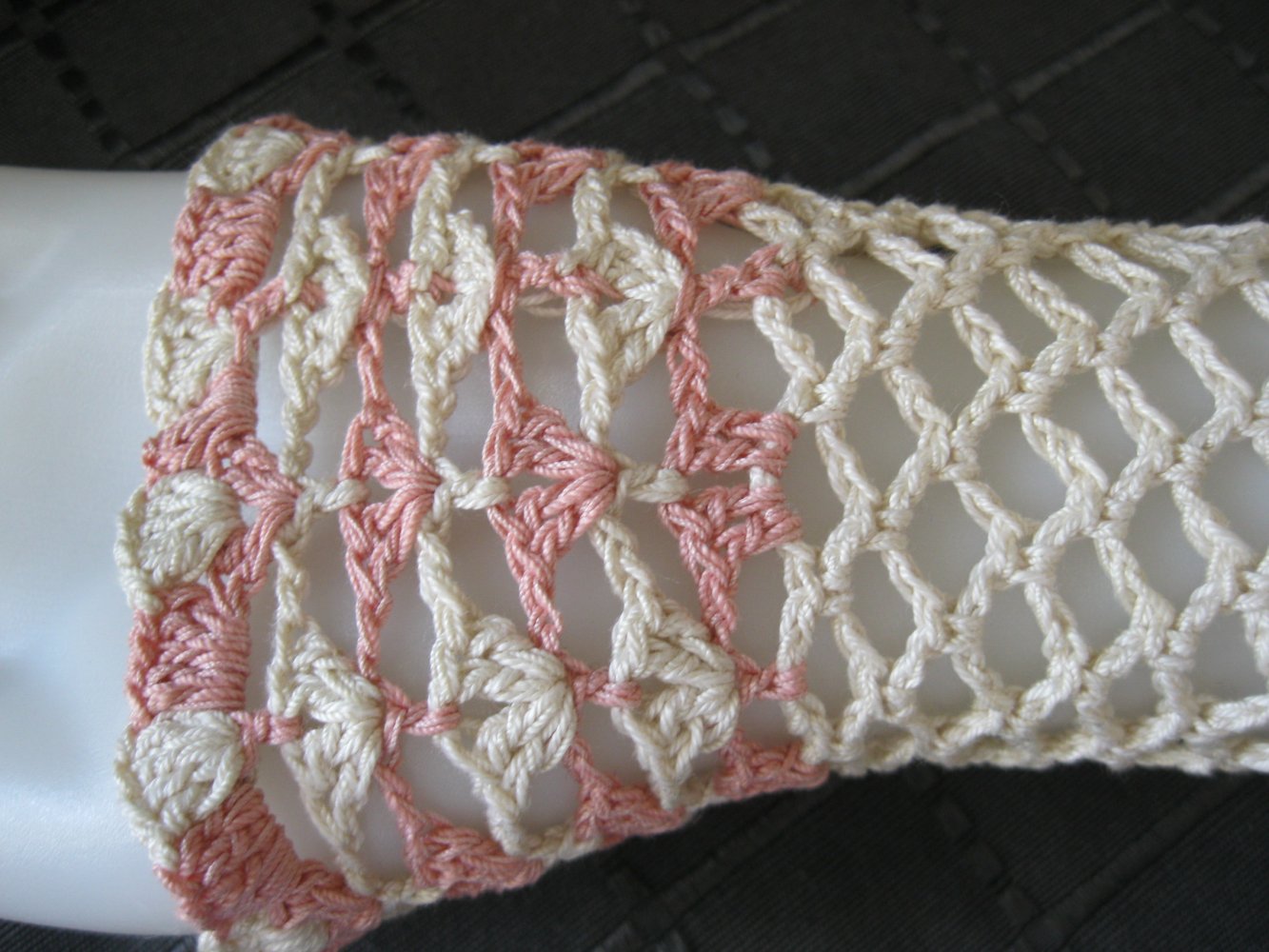 Vintage Handstulpen Baumwolle Creme/Altrosa Einheitsgröße