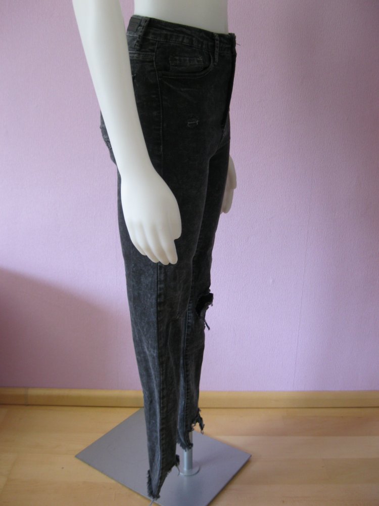 Skinny Jeans # Tally Weijl # Rana High Waist Skinny # ripped Jeans # Grau-Schwarz # 36